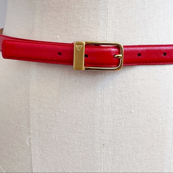 Liz Claiborne Red Leather Slim Brass Buckle Belt M main image 15